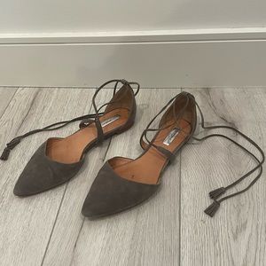 Halogen Gray Suede Pointed Toe Lace-Up Flats
